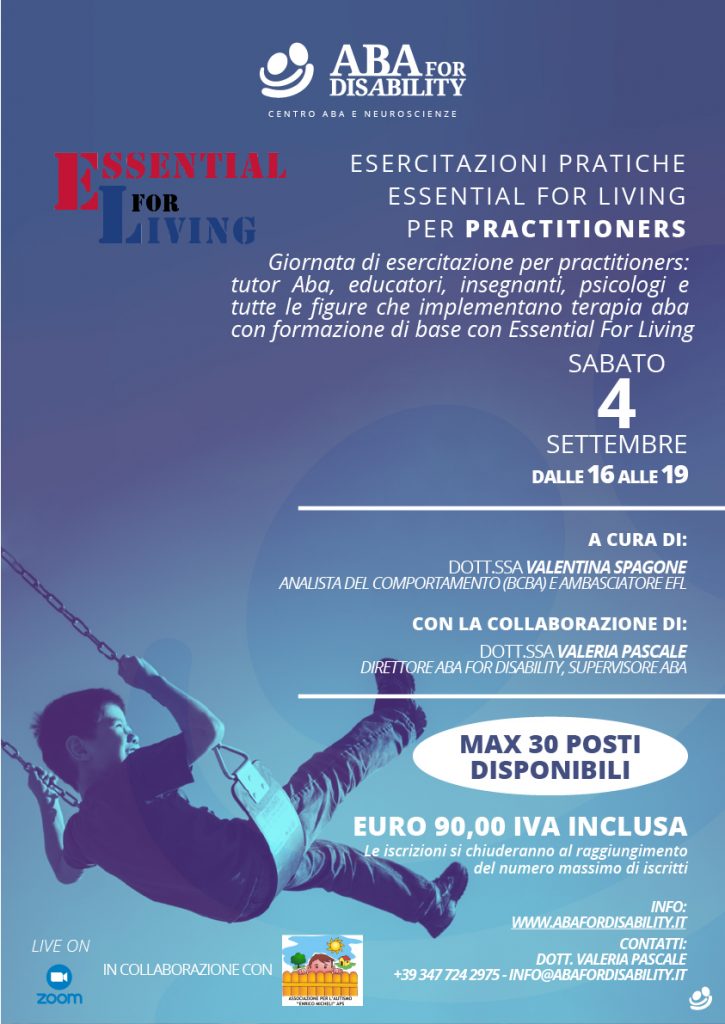Essential for Living - locandina - Aba for Disability - Esercitazione PRACTITIONERS