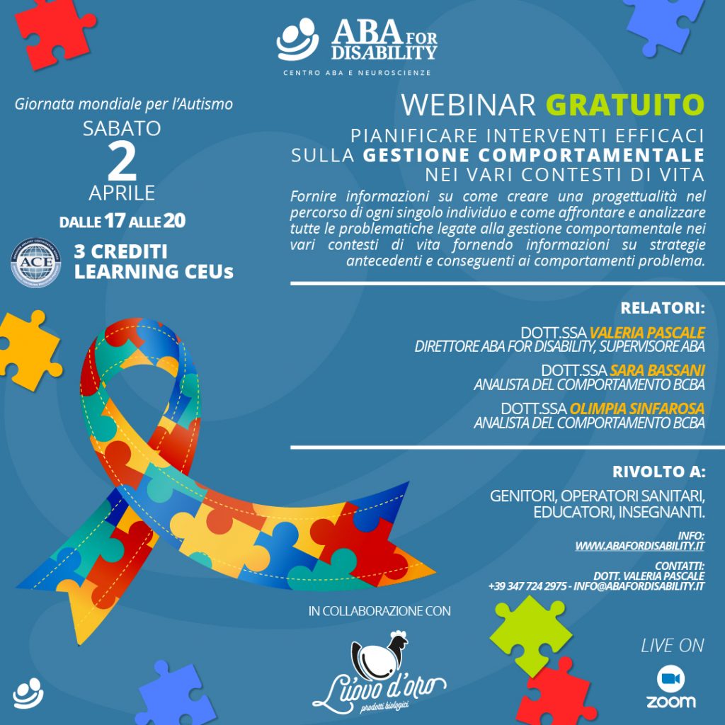 locandina evento 2 aprile 2022 - giornata mondiale dell'autismo - aba for disability
