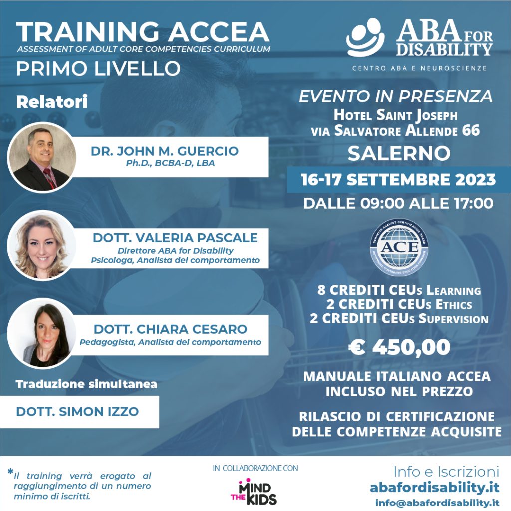Aba for Disability e Mind The KidsLocandina IT - Training ACCEA - Primo Livello - Salerno
