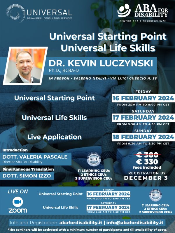 Locandina Corsi Kevin LUCZYNSKI - Universal Starting Point, Universal Life Skills - 3 dicembre EN