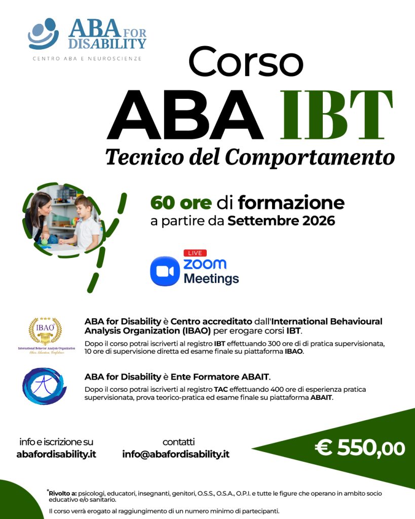 Locandina IBT - Corso Tecnico Aba settembre 2026 - ABA for Disability